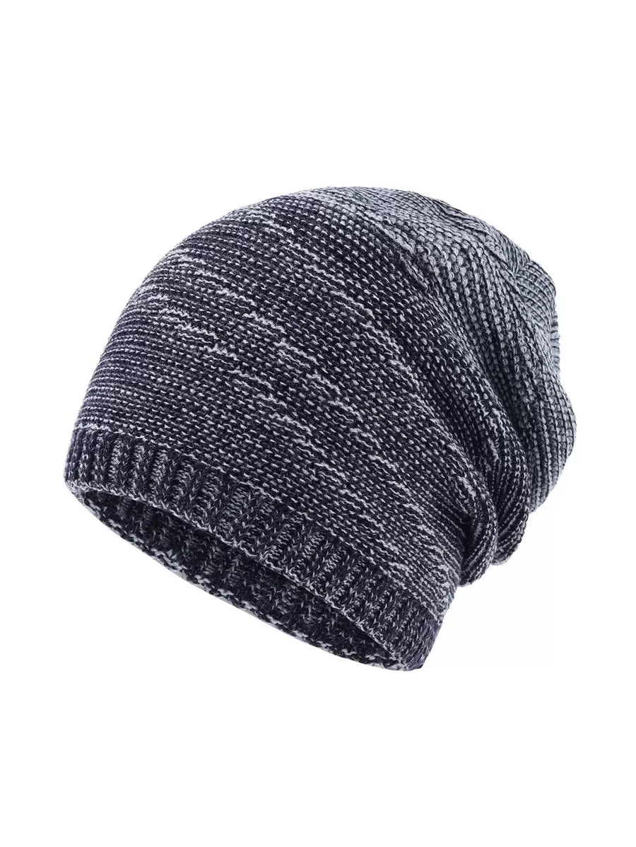 Knitted beanie hat on a white background